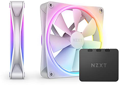 NZXT F140 RGB Duo Twin Pack - 2 x 140mm Dual-Sided RGB Fans with RGB Controller – 20 Individually Addressable LEDs – Balanced Airflow and Static Pressure – Fluid Dynamic Bearing – PWM – White