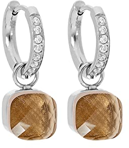 Qudo Firenze deluxe Creolen Edelstahl mit Zirkonias (smoked topaz)