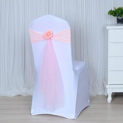 KALGHI Spandex-Stuhlschärpe mit Rosenkugel, künstlicher Blumenkugel, Organza-Schärpe, Schärpe, passend für alle Stühle, Hochzeit, PINK
