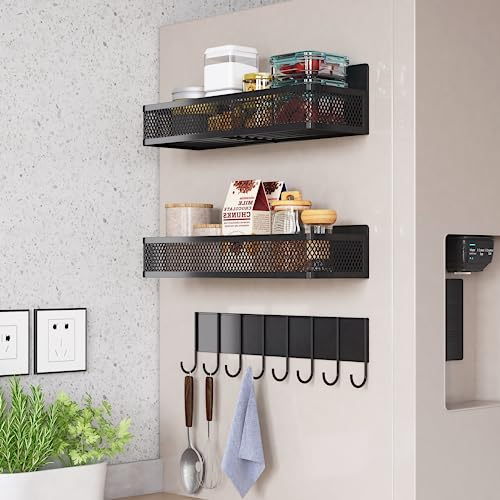 UMDONX Étagère Magnétique,Lot de 3 étagères magnétiques à épices pour réfrigérateur,Porte Épices Magnétique Frigo pour Le Rangement et l'organisation de la Cuisine(Noir)