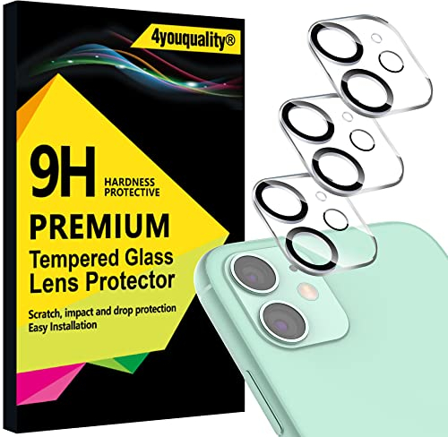 4youquality Lot de 3 protections d'objectif d'appareil photo pour iPhone 11 (6.1) et iPhone 12 Mini (5.4), verre trempé 9H, anti-rayures, n'affecte pas les prises de vue nocturnes
