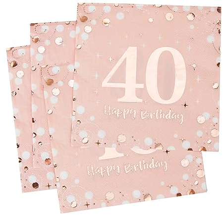 Servietten 40. geburtstag, 30 Stück Rosa Geburtstags Servietten, Happy Birthday 40 Servietten, 3-Lagig Milestone 40 Tischdekoration Papierservietten für Frau Geburtstag Feiern Party Jubiläum