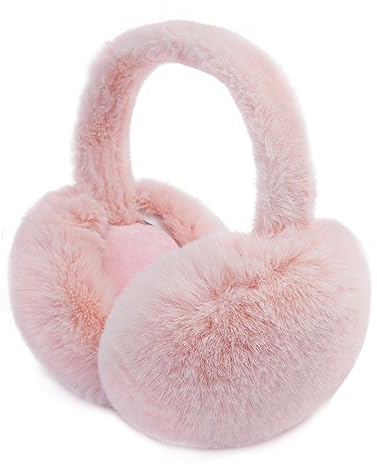 SEYUFN Warmes Ohrenwärmer Damen Faltbare Flauschige Plüsch Ohrenschützer Winter Outdoor Bequem Ohrwärmer Teenager-Mädchen Stylische Ohrbedeckungen (A-hellrosa)