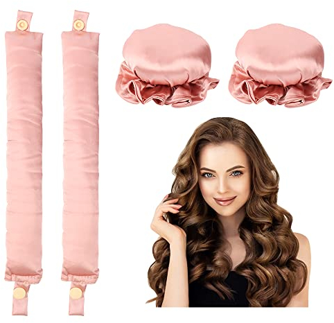 Lockenwickler Locken Ohne Hitze,Zwei Sätze Locken Ohne Hitze, Heatless Curls Band,Lockenwickler über Nacht,DIY Styling für kurzes und Langes Haar.(Rosa)