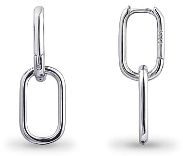 925 Sterling Silver Double Ring Oval Huggie Hoop Earrings for Women,Silver Hoop Hypoallergenic Earrings for Sensitive Ears, Square Hoop Earrings for Women Gifts