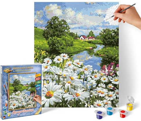 Schipper 609240899 Peinture par numéros - Prairie marguerite - Images de peinture pour adultes - Pinceaux et peintures acryliques - 24 x 30 cm