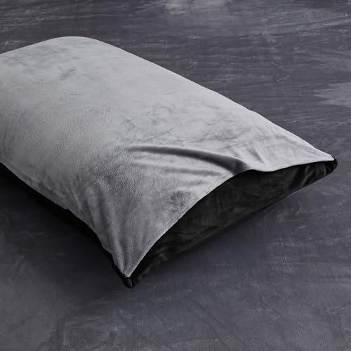 Luofanfei Warme Winter Kissenbezug 40x80 2er Schwarz Grau Samt Plüsch Flanell Fleece Flauschig Microfaser Kissenbezüge Set Uni Kissenhülle im Umschlagstil 2 Stück
