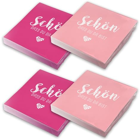 itenga Servietten Schön dass du da bist 30 x 30cm 3-lagig 80 Stück für Kommunion Konfirmation Hochzeit Taufe und andere Feiern (Mix Pack - 40x pink und 40x rosa)