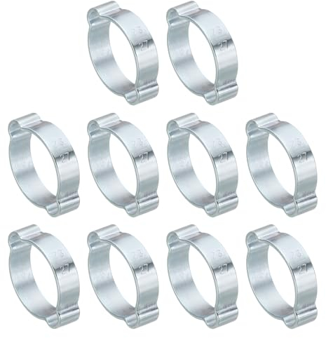 PATIKIL 10 Stück 23-27mm Schlauchschelle Mit Zwei Ohren, Crimpringe aus Verzinktem Stahl 2 Ohr Schellen für Schläuche Rohrverbinder Anschlüsse Kabeln Warmwasserrohre, Silber Ton