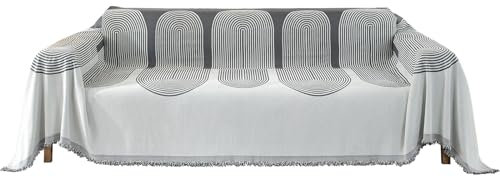 YSTELLAA Sofa Überwurfdecke 4 Sitzer, 180×380cm, Chenille AB Seiten Sofaüberwurf, Sofa Decken Überwurf Universal, Vier Jahreszeiten Sofabezug, Couch Überzug Mit Quaste, Dunkelgrau-Arc