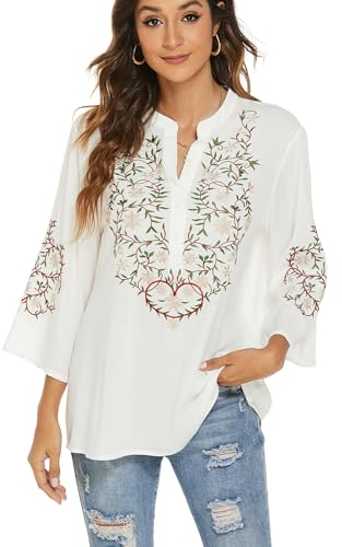 drakloak Blouse Femme Boho Mexicain Tops V-Ausschnitt Chemise Boheme Chic Folklore Blouses Hippie(380 WT 3XL)