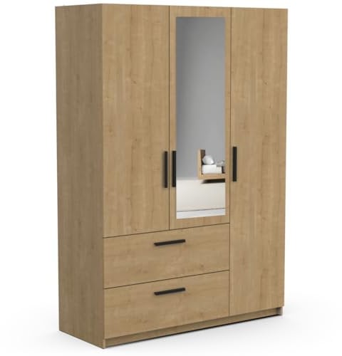 Miroytengo Armario Craft 3 Puertas con Espejo y 3 cajones Color Roble Hamilton 134x192x52 cm