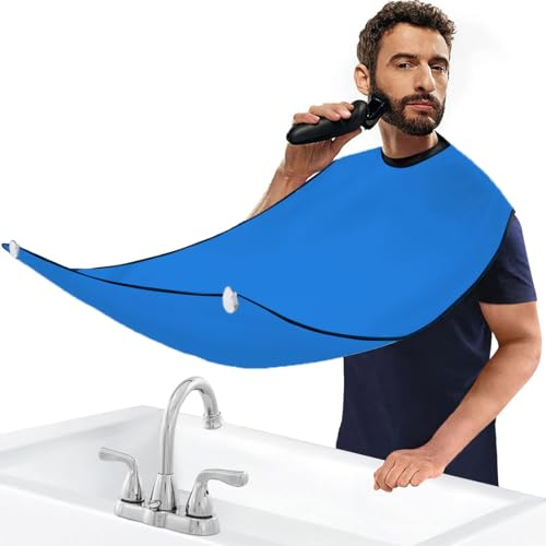 GGUFAY 1 Stücke 117 * 78cm Bart Schürze, Lätzchen für die Bartrasur mit 2 Saugnäpfen, Wasserdichtes Bart Trimmen Catcher Cape,Barttrimmschürze & Rasierumhang, Geschenke für Männer