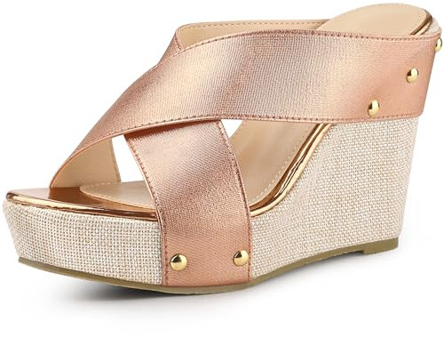 Allegra K Women's Platform Slide Wedge Sandals, Rose Gold, 9.5