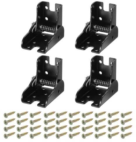 sourcing map 4pcs 90°Self-Locking Hinge Leg, Folding Leg Fittings Angle Braces Extension Support Bracket for Table Leg, Bed Leg, Workbench, Black