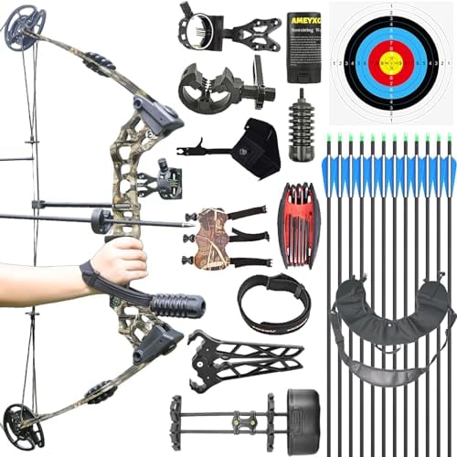 wolfman Bogenschießen Compoundbogen Set Erwachsene 20-70 LBS Jagdbogen Bogenfischen Compound Bogen und Pfeil Set mit Zubehör für Jagd Zielschießen Praxis Links Rechtshänder (Tarnung Rechtshänder)