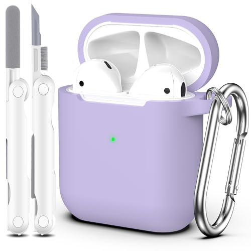 MHYALUDO Kompatibel mit Airpods-Hülle mit Reinigungsset und Schlüsselanhänger, Kompatibel mit Airpods 2 Generation 2019, 1 Gen 2016, weicher Schutz, Kompatibel mit Apple AirPods-Hülle, Traubenlila