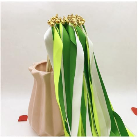 Hrlace Lot de 50 serpentins de mariage avec ruban de clochette - Baguettes magiques - Baguettes de fée - Baguettes porte-bonheur - Pour mariage, anniversaire, fête - Vert foncé