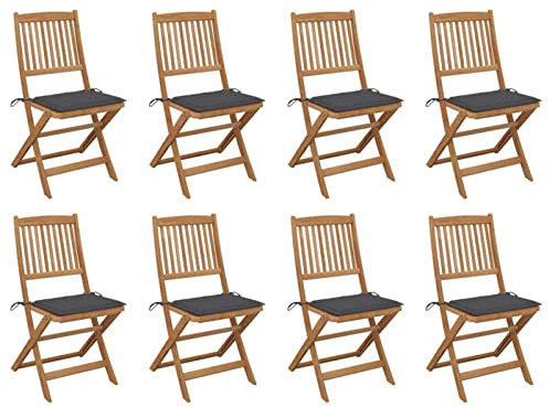 BaraSh Klappbare Gartenstühle mit Kissen 8 STK. Massivholz Akazie Klappstuhl Holz Gartenstuhl