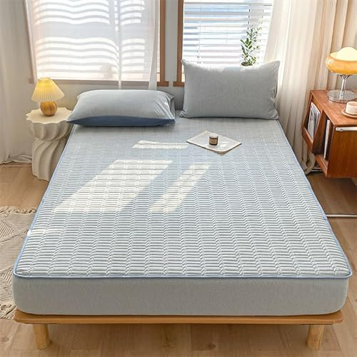 FCLDESHOP Standard-Matratzen- und Luftbett-Matratzenlaken, reine Baumwolle, gesteppt, tiefes Spannbetttuch, einfarbig, kariert, Matratzenschoner, Kissenbezug, Dunkelgrau, 180 x 200 cm