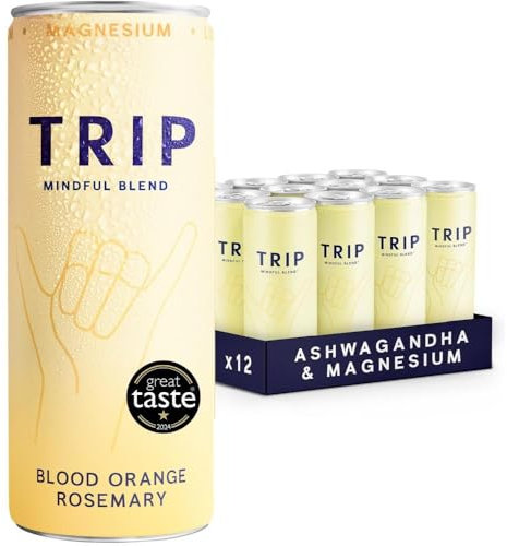TRIP Mindful Blends - Blood Orange Sparkling drink with 1440MG Magnesium + Lionβs Mane + Chamomile + Lemon Balm. Low Calorie, No Added Sugar and Vegan (Pack of 12 x 250ml)