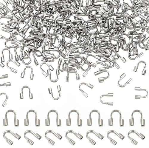 PH PandaHall 200pcs 304 protecteurs de Fil en Acier Inoxydable 0.7mm Boucles de Protection de Fil en Forme de U Trou Protecteur de Fil pour Colliers Bracelets Perles Fabrication de Bijoux