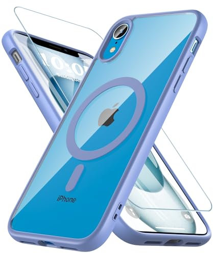 BESINPO für iPhone XR Hülle, Magnetisch Handyhülle iPhone XR [Kompatibel mit MagSafe] mit Panzer Schutz Glas, 360 Grad Stoßfest Rückseite Transparent Schutzhülle Kratzfest Case (Hellblau)