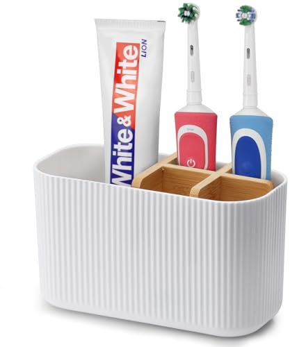PARKMANI Toothbrush Holders for Bathrooms, Kids Electric Toothbrush and Toothpaste Holder, Toothbrush Caddy Organizer for Bathroom Countertop (White)