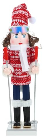 ABOOFAN Weihnachtsfrau-Skifahrer-Nussknacker 38 cm ölzerner Nussknacker-Typ Mit Skistöcken Weihnachtsfeiertags-Nussknacker-Puppenfigur Nussknacker-Marionette Tischdekoration
