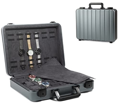 PIPONS Uhrenbox Aluminium-Uhrentragetasche, Tragbare Uhrenbox, Schmuckschatulle Mit Schloss, Ausstellungsbox, Große Kapazität Display-Organizer(Color:A)