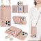 ELTEKER Coque pour iPhone 15 Pro Etui avec Cordon Collier Sangle réglable,Housse en Cuir avec Anneau Étui iPhone 15 Pro Portefeuille avec Porte Carte Pochette - Or Rose