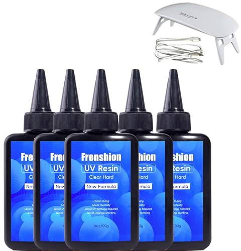 Mini Lampe+5x100G UV Harz, Upgrade Formula Crystal Clear UV Harz Solar Cure Sonnenlicht aktivierte harte UV Harz Kit für Schmuck Herstellung, Casting& Beschichtung und DIY Handwerk