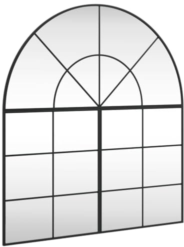 vidaXL Wandspiegel, Hängend Gewölbt Spiegel Badspiegel, Fensterspiegel für Badezimmer Wohnzimmer, Dekospiegel Flurspiegel, Schwarz Eisen
