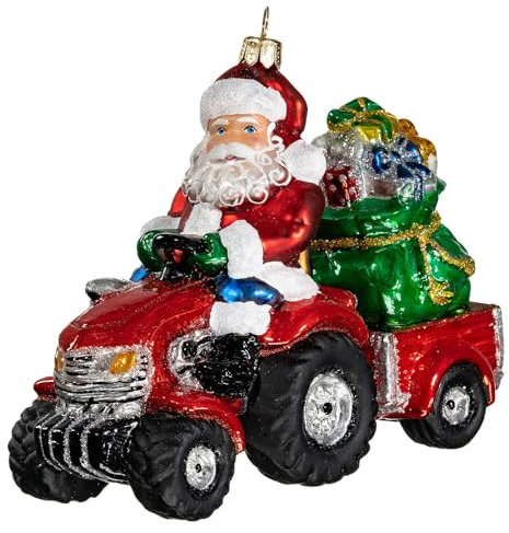 Weihnachtsmann auf Traktor, Weihnachtsbaumschmuck aus mundgeblasenem Glas
