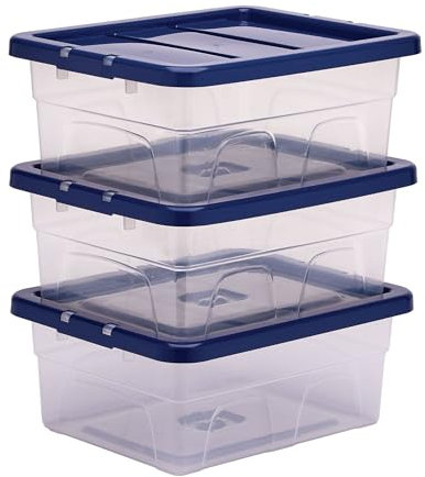BANKERS BOX 15L Kunststoff-Aufbewahrungsbox 3er-Pack, BPA-frei & 100% recycelte Deckel, verschachtelbar & stapelbar, Staubschutzdeckel, 17x32x40cm, ideal für Haus & Büro Organisation