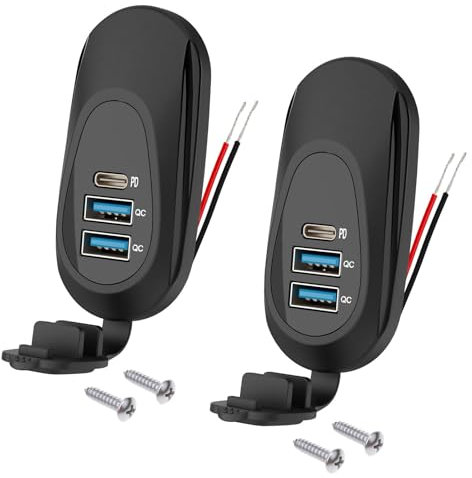 Linkstyle 2PCS USB Car Charger Socket, Dual 18W QC3.0 & 20W PD3.0 Ports USB Charger Panel with Waterproof Rubber Cover for 12V/24V Car Truck Boat
