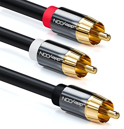 deleyCON 15m Cable de Subwoofer - Cinch RCA Cable en Y Cable Coaxial Digital - Conectores Chapados en Oro - Cable de Audio - Conector RCA a 2x Conectores RCA