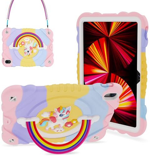 XZC Étui pour iPad (A16) 11e génération, 11 2025/iPad 10e génération 10,9 2022 - Coque robuste résistante aux chocs avec support/sangle intégrée (arc-en-ciel)