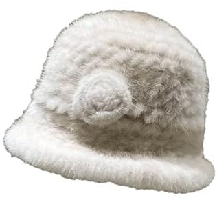 Damen Pelz Wintermütze Fell verdickt warm Fischerhut Blumenverzierung süße Pelzmütze, beige, Einheitsgröße