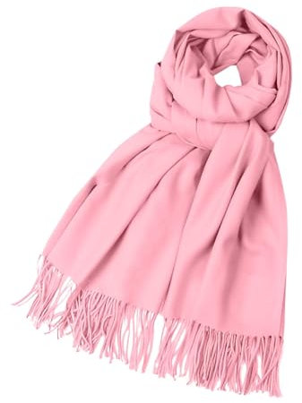 Lazzboy Schal Damen Einfarbig Kuschelige Warme Winter Klassiker Schals Langer Fransen Pashmina Übergroßer Winterschal Schultertuch Deckenschal Weicher Warmer Oversized Poncho (Rosa)