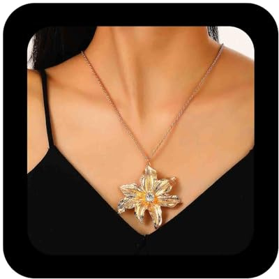 Enautoabs Große Metall Blume Halskette Übertrieben Blume Anhänger Halskette Gold Kristall Blume Aussage Halskette Große Florale Form Halskette Schmuck Für Frauen