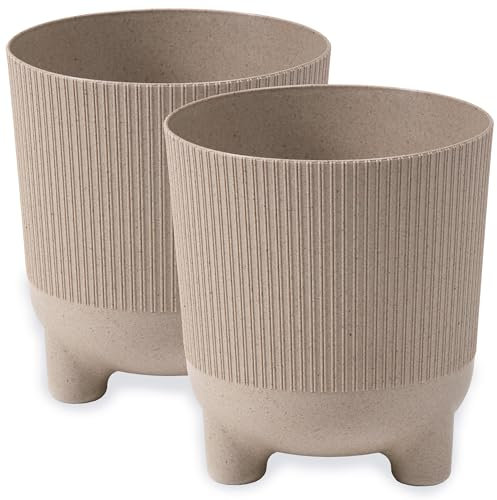 PECZEKO Blumentopf matt, Pflanzkübel mit Beinen, Dekorativer Topf für, groß und klein Pflanzen, 2er-Set blumenkübel, blumenkübel kräutertopf (2 Pack) Hell cremefarben, ø 18 cm