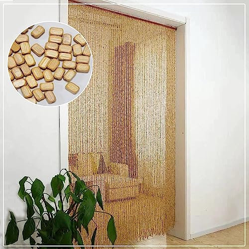 Rideau en perles de bambou fait à la main - 90 x 230 cm - Paravent anti-mouches pour placard, porte, terrasse, décoration d'intérieur et solution d'intimité