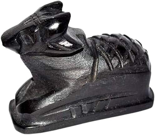 Nandi-Idol (Stier) Statue aus natürlichem schwarzem Marmor, für Anbetung, Heimdekoration, Auto, Arbeit, Pooja-Orte – 5,1 cm Höhe