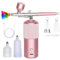 Kissmii Set aerografo, compressore manuale per aerografo, ricaricabile, fili, automatico, in metallo rosa, per nail art, cosmetici, decorazione torta
