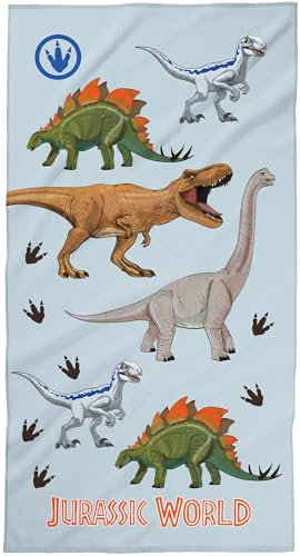 Jurassic World Kinder Badetuch Dinosaurier Park 60 x 120 cm, 100% Baumwolle in Velours-Qualität - T-Rex, Dinos - Ideal als Strandtuch, Handtuch, Duschtuch oder Badelaken passend zur Bettwäsche
