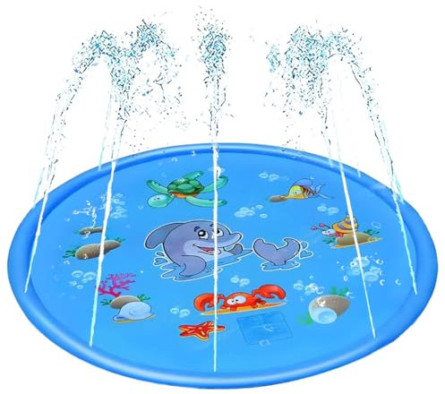 Splash Pad,Doyomtoy Almohadilla de Aspersor 100CM Tapete de Juegos de Agua Océano Tortuga Delfín para Niños Aire Libre Fiesta Jardin