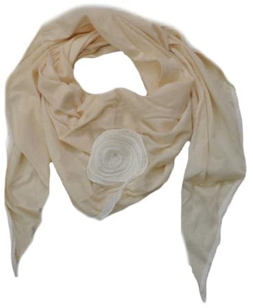 Dreieckstuch mit Rosenverzierung, Elegant, Uni, Damen Halstuch Tuch Schal Jersey Cotton (Beige)