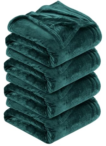 MOONLIGHT20015 Silk Touch Warm 4 Pack Fleece Blankets - 400 GSM Throws for Sofa Fluffy Blanket Bed Throw for Bedroom, Couch, Travel, Kids, Bedroom Accessories Emerald, Twin/Double (150 X 200CM)