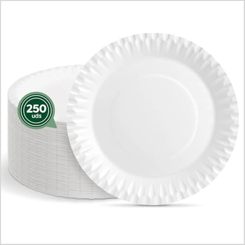 Maxi Products - 250 Platos de Cartón Desechable - Ø 28 cm - Plato Vajilla - Plato Redondo Cartón Desechable - Platos para Catering, Eventos y Celebraciones - APTO ALIMENTARIO
